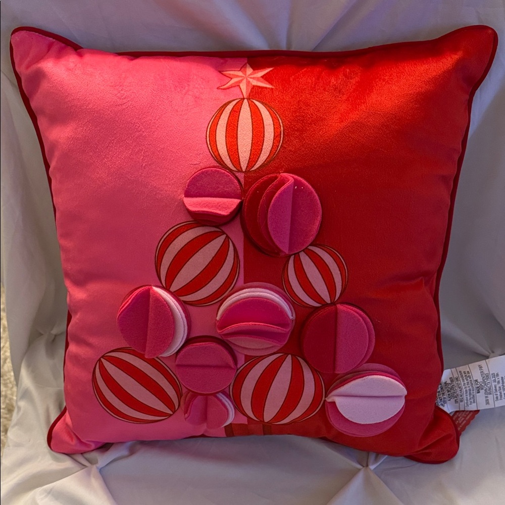 Festive Red and Pink Holiday Pillow